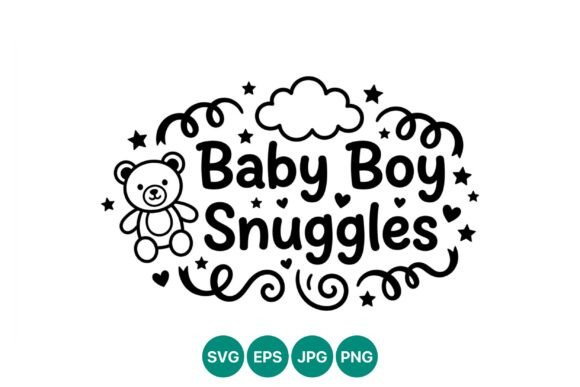 Baby Boy Snuggles Cute Teddy Bear Vector Graphics for Illustrations & Digital Products