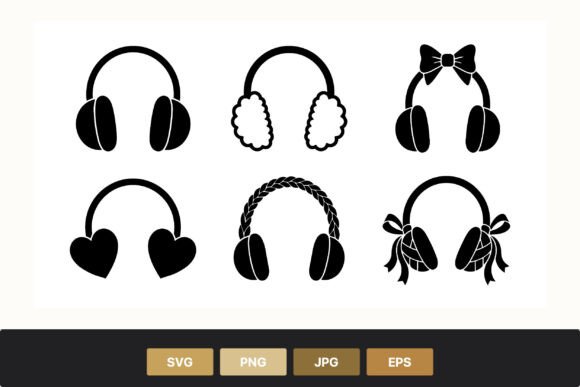Black Headphones Silhouettes with Hearts Graphics
