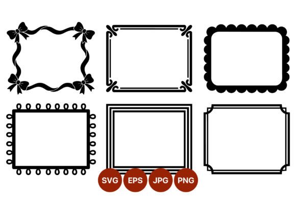 Black Ornate Vector Frames with Ribbons Graphics