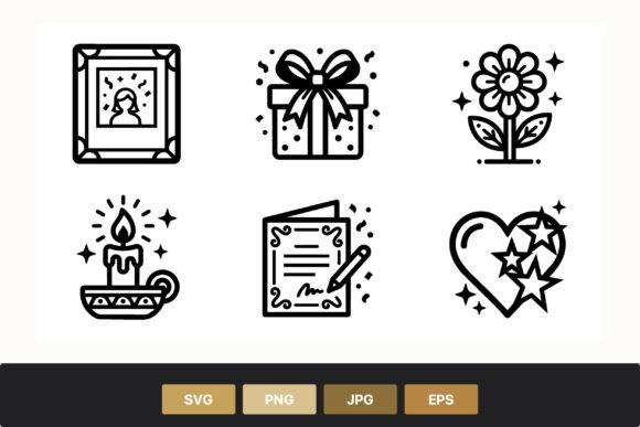 Black White Line Gift Flower Candle Graphics