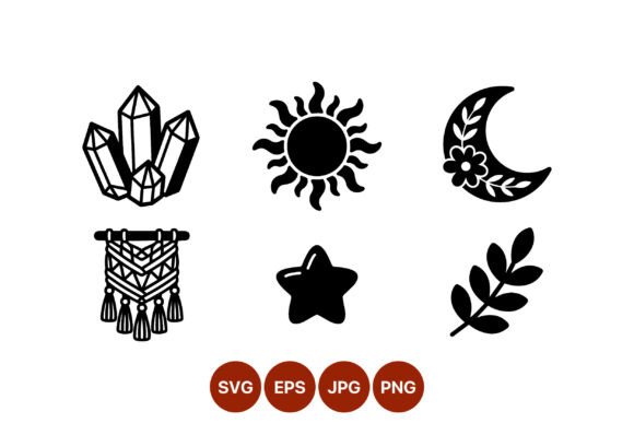 Boho Crystal Moon Icons: Graphics & Illustrations Review
