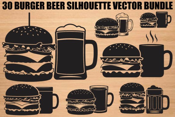 Burger Beer Silhouette Bundle: Graphics & Illustrations