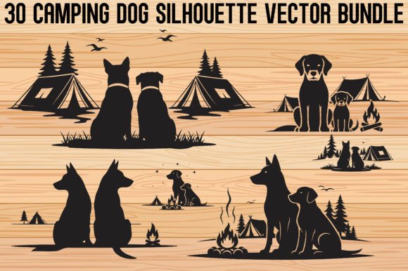 Camping Dog Silhouette Bundle Graphics & Illustrations