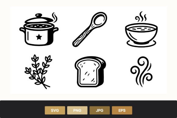 Cooking Pot Spoon Line Art Graphics & Illustrations