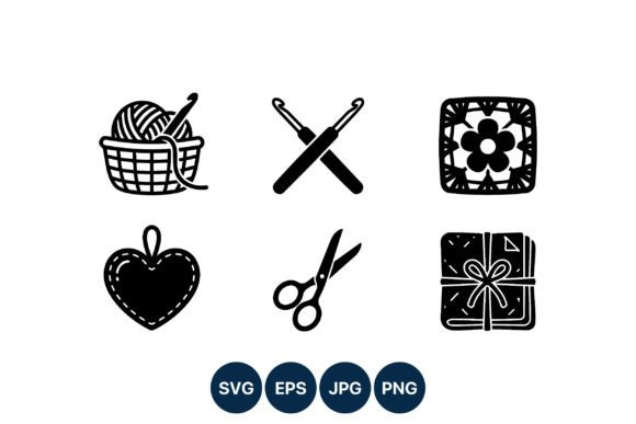 Crochet and Knitting Icons Black and Review