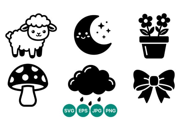 Cute Black White Animal Weather Flower Graphics for Crafters & Etsy Sellers