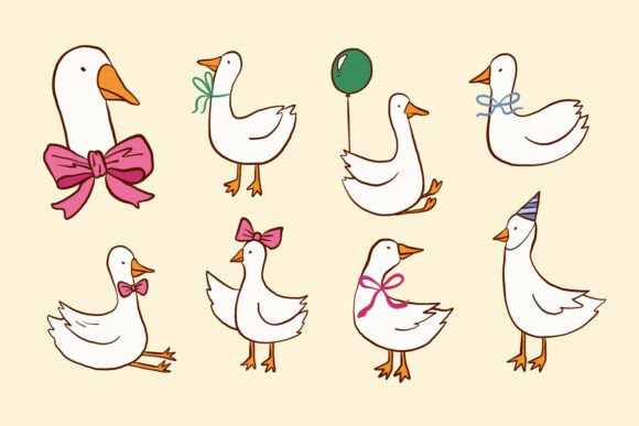 Cute Goose Character Set Cartoon SVG Review