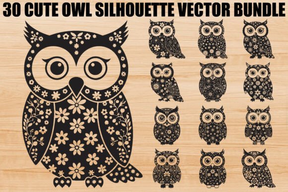 Cute Owl Silhouette Bundle: Graphics & Illustrations