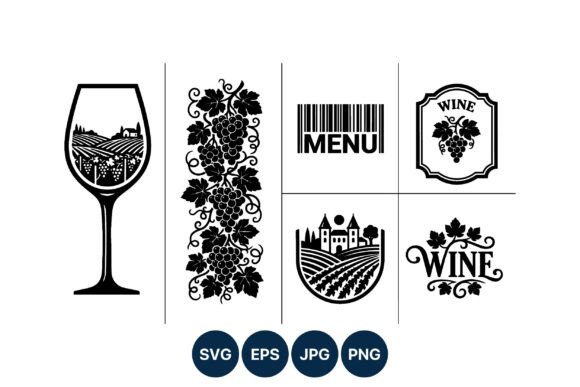Grape Vineyard Wine Glass Barcode Vector Graphics