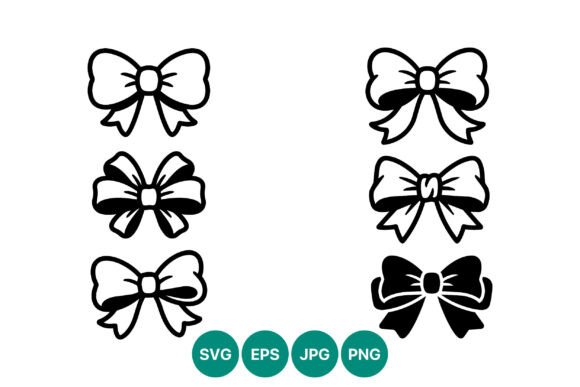 Hand Drawn Black White Bow Ribbon Shapes – Elegant Graphics for Branding and Illustrations