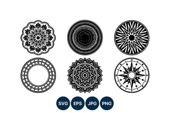 Intricate Black and White Mandala Circle Graphics