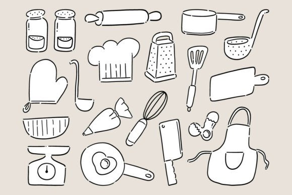 Kitchen Utensils Doodle Vector Set Cute Graphics