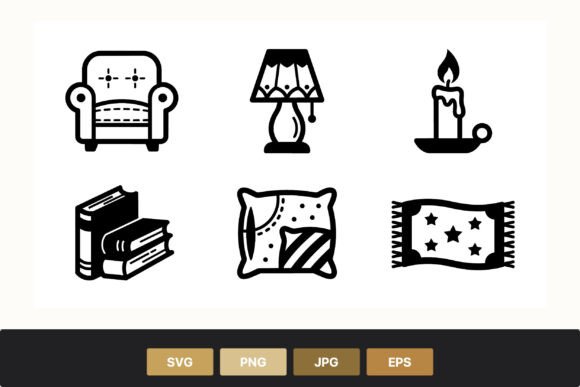 Living Room Icons Set: Graphics & Illustrations
