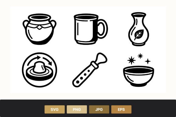 Pottery Mug Bowl Icons: Graphics & Illustrations