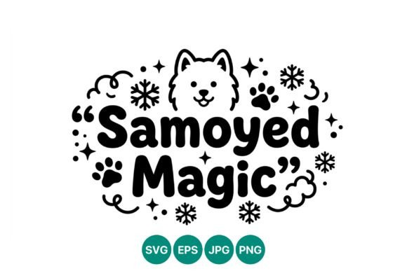 Samoyed Magic Dog Face Lettering Graphics & Illustrations
