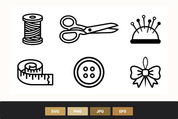 Sewing Tools Black and White Line Art Review