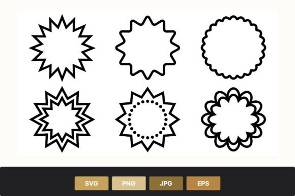 Starburst Vector Shapes Set Black White Graphics