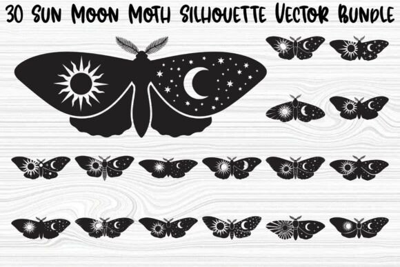 Sun Moon Moth Silhouette Bundle Graphics Review