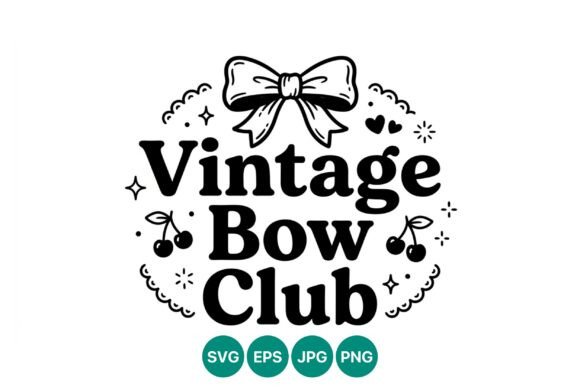 Vintage Bow Club Ribbon Text Graphics for Crafting and Handmade Business